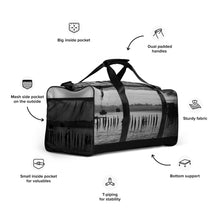 Load image into Gallery viewer, Boquerón Beach Photo Duffle Bag – Puerto Rican Travel Bag with Black and White Beach Photography
